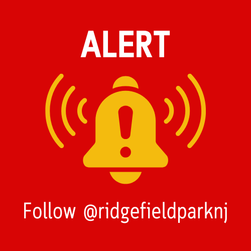 Alert with yellow bell and alert symbol follow @ridgefieldparknj